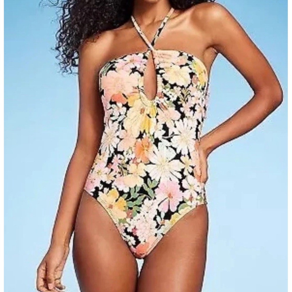 Women's Halter Keyhole‎ Bandeau One Piece Swimsuit Shade & Shore Multi Floral XL